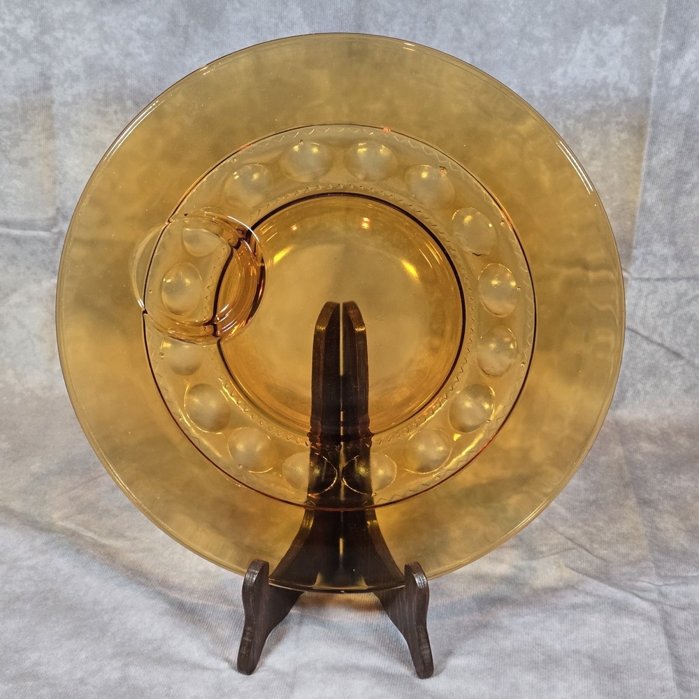 Vintage Amber Kings Crown Thumb Print Indiana Glass Snack Plate 10"